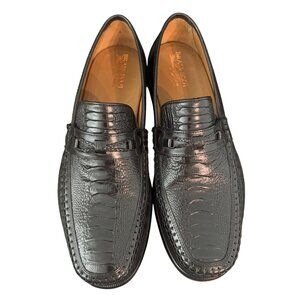 Brass Boot Walking Gloves Men's Black Leather Alligator Print Loafers Size 11.5M